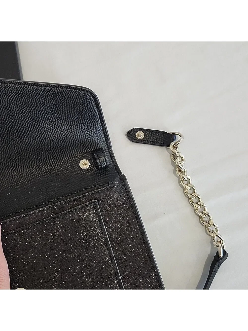 Kate Spade New York Tinsel Flap Crossbody Bag Black Glitter Removeable Strap